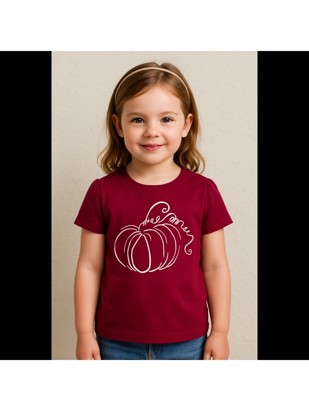 Dot & Zazz Girls Shirt Toddler Maroon Beet Red Pumpkin Thanksgiving Graphic 3T